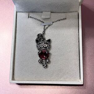 Nina Box cat necklace with pink stone, brand new in box